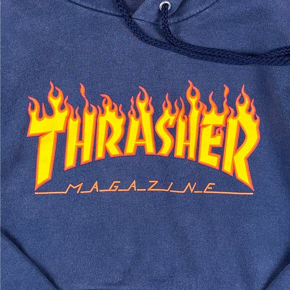 Thrasher Flame Logo Hoodie‎ Men’s Small Navy Blue Skate Pullover Y2K Style - Picture 2 of 9